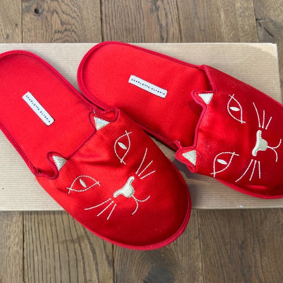 Charlotte Olympia Satin Kitty Slippers - Picture 2 of 4